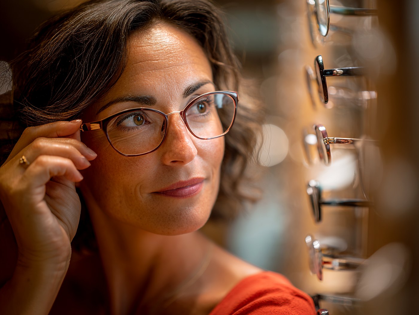 Probándose unas gafas premium en Óptica Cremades